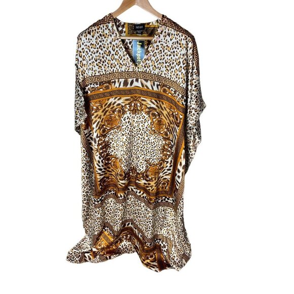 Jackpot NWT Brown Animal Print Decorated V Neck Kaftan - Picture 1 of 8